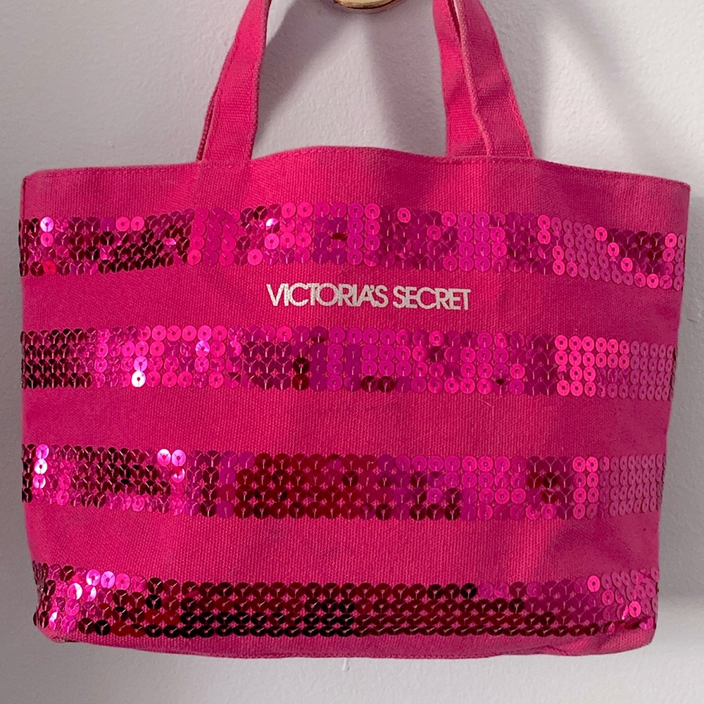Victoria’s Secret Vintage Hot Pink & Sequin Striped Small Tote Bag